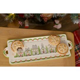 Rectangular Cake Plate with Christmas Houses