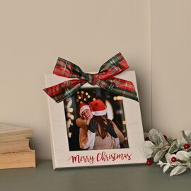 Wood Grain Effect Frame with Bow 4" x 4" - Merry Christmas