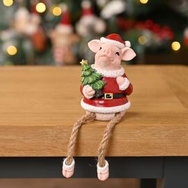 Christmas Pig Shelf Figurine
