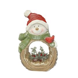 Outdoor Christmas Snowman with Foliage and LED 36cm -  Requires 2 x AA Batteries not included