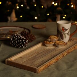 Large Natural Wooden Tray with Bark Edges 55 x 21 x 2.5cm