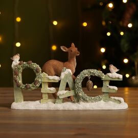 Resin Sage Green 'Peace' Mantel Plaque with Fawn 25 x 6.7 x 13.2cm