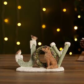 Resin Sage Green 'Joy' Mantel Plaque with Fox 16.2 x 5.1 x 10.3cm