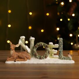 Resin Sage Green 'Noel' Mantel Plaque with Lying Fawn 25.5 x 7.3 x 9.7cm