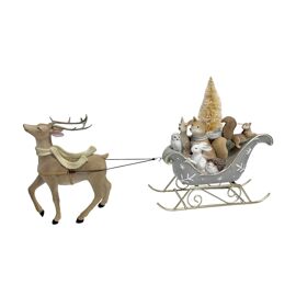 LED Resin & Metal Deer Pulling Sleigh & Woodland Animals