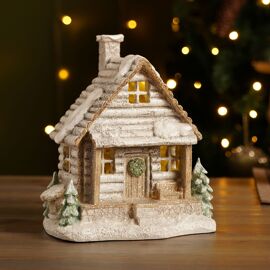 LED Resin Winter Wood Cabin With Sparkle Finish. Includes CR2032 Battery (Includes Try Me Button)