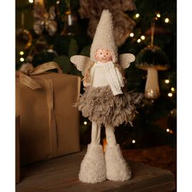 Fabric Angel in Natural Style with Gold Wings Standing - 37cm