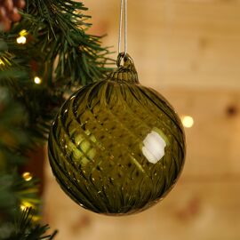 **MULTI 6** Green Colour Round Glass Swirl Effect Bauble - 8cm