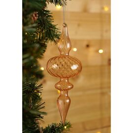 **MULTI 6** Glass Natural Colour Finial Swirl Effect Bauble - 16cm