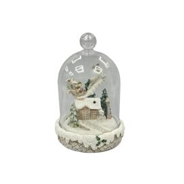 LED Resin Silver Sparkle Santa Flying Figurine in Bell Jar 18cm (2 batteries Included)