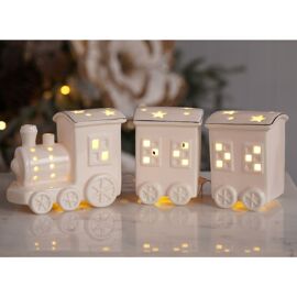 LED Ceramic White & Gold Train & Carriages ( Includes 3 x LR44 Batteries)