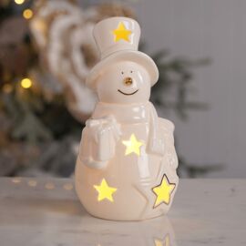 LED Ceramic Snowman White & Gold.(Includes 3 x LR44 Batteries)
