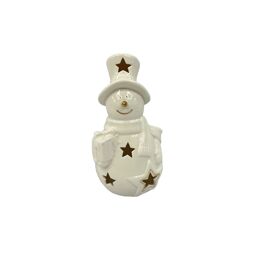 LED Ceramic Snowman White & Gold.(Includes 3 x LR44 Batteries)