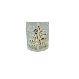 Crackle and Frosted Glass Votive with Handpainted Silver Tree and Sparkle/ Sequin Effect 7.5cm
