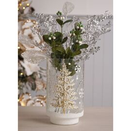 Handpainted Silver Crackle and Frosted Glass Ornament with Tree Sparkle/ Sequin Effect 25cm