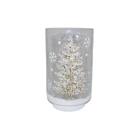 Handpainted Silver Crackle and Frosted Glass Ornament with Tree Sparkle/ Sequin Effect 25cm
