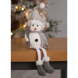 **MULTI 6** Fabric & Wood Snowman Mantel Decoration with Skis Seated with Dangling legs