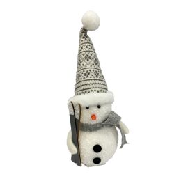 Fabric & Wood Snowman Mantel Decoration with Skis Seated - 26cm