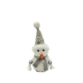 **MULTI 6** Fabric & Wood Snowman Mantel Decoration with Skis Seated - 13cm