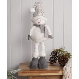 Fabric & Wood Snowman Mantel Decoration with Skis Standing with Telescopic Legs - 54cm