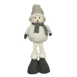 Fabric & Wood Snowman Mantel Decoration with Skis Standing with Telescopic Legs - 54cm