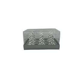 Set of 6 Silver Sparkle Christmas Tree Tealight Candles in Gift Box
