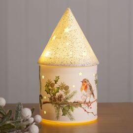 LED White House Lantern with Robin and Leaf Design - Batteries not included (Includes try me button)