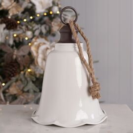 Large White Metal Hanging Bell - 18cm