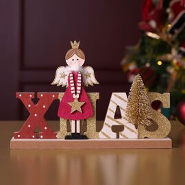 Christmas Angel Mantel Plaque with Velvet and Gold Finish - 25cm