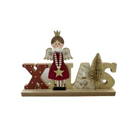 Christmas Angel Mantel Plaque with Velvet and Gold Finish - 25cm