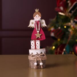 Christmas Angel Mantel Block with Velvet and Gold Finish 18cm