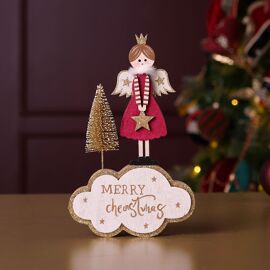 Angel on Cloud Mantel Block with Velvet and Gold Finish 14cm - Merry Christmas