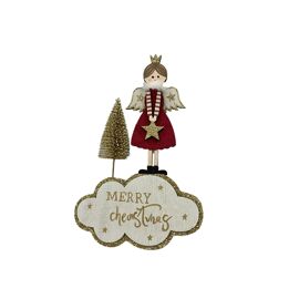 Angel on Cloud Mantel Block with Velvet and Gold Finish 14cm - Merry Christmas