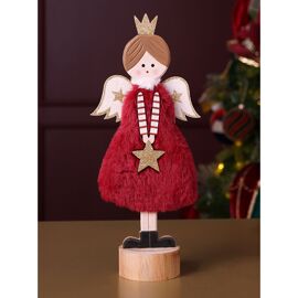 Angel on Log Ornament with Velvet and Gold Finish 30cm - Merry Christmas