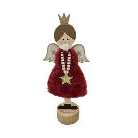 Angel on Log Ornament with Velvet and Gold Finish 30cm - Merry Christmas