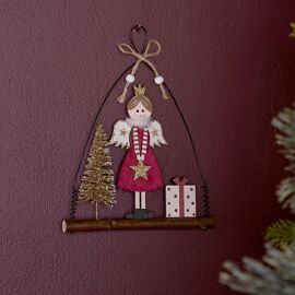 **MULTI 6** Christmas Angel Hanging Ornament with Velvet and Gold Finish 18cm