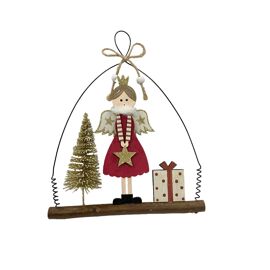 **MULTI 6** Christmas Angel Hanging Ornament with Velvet and Gold Finish 18cm