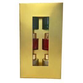 Set of 6 50ml Diffusers in Gold Metallic Gift Box with Red, Green and Gold Coloured Jars