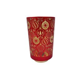 LED Light Up Metallic Gold and Red Glass Lantern with Bauble Pattern