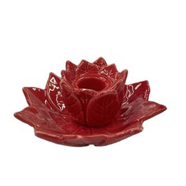 Red Ceramic Poinsettia Candle Holder