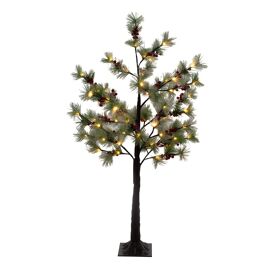 LED Country Christmas Tree with Red Berries, Brown Frame and 64 Warm White LED Lights 120cm