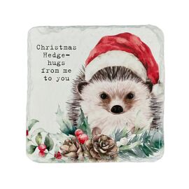 **MULTI 8** Cottage Collection Slate Coaster with Christmas Hedgehog