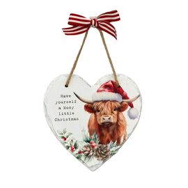 Cottage Collection MDF Hanging Heart Plaque 15cm with Highland Cow