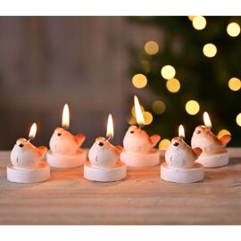 Set of 6 Sparrow Shaped Tealight Candles in PVC lid box