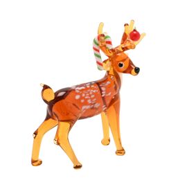 Objets D'art Miniature Glass Figurine - Reindeer with Candy Cane