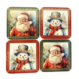 Set of 4 Wood & Cork Backed Coasters (2 of each) in Window Gift Box 10cm
