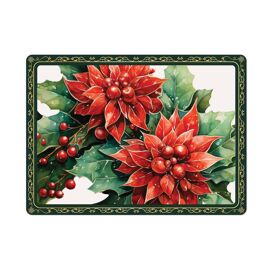 Set Of 4 Poinsettia Wood & Cork Backed Placemats