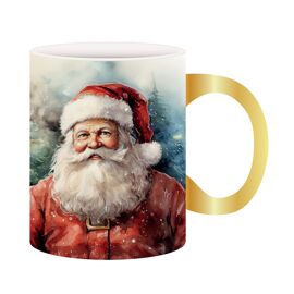 Santa New Bone China Mug & Coaster Set with Gold Handle & Lidded Gift Box