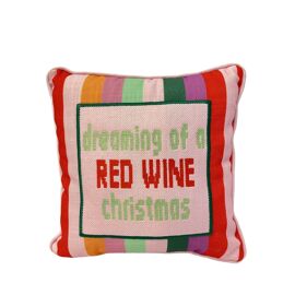 Rainbow Stripe Cushion "Dreaming of a Red Wine Christmas" 25cm