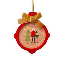 **MULTI 6** Wooden Layered Christmas Ornament with Bow and Gold Ribbon 10cm x 12cm - Mum